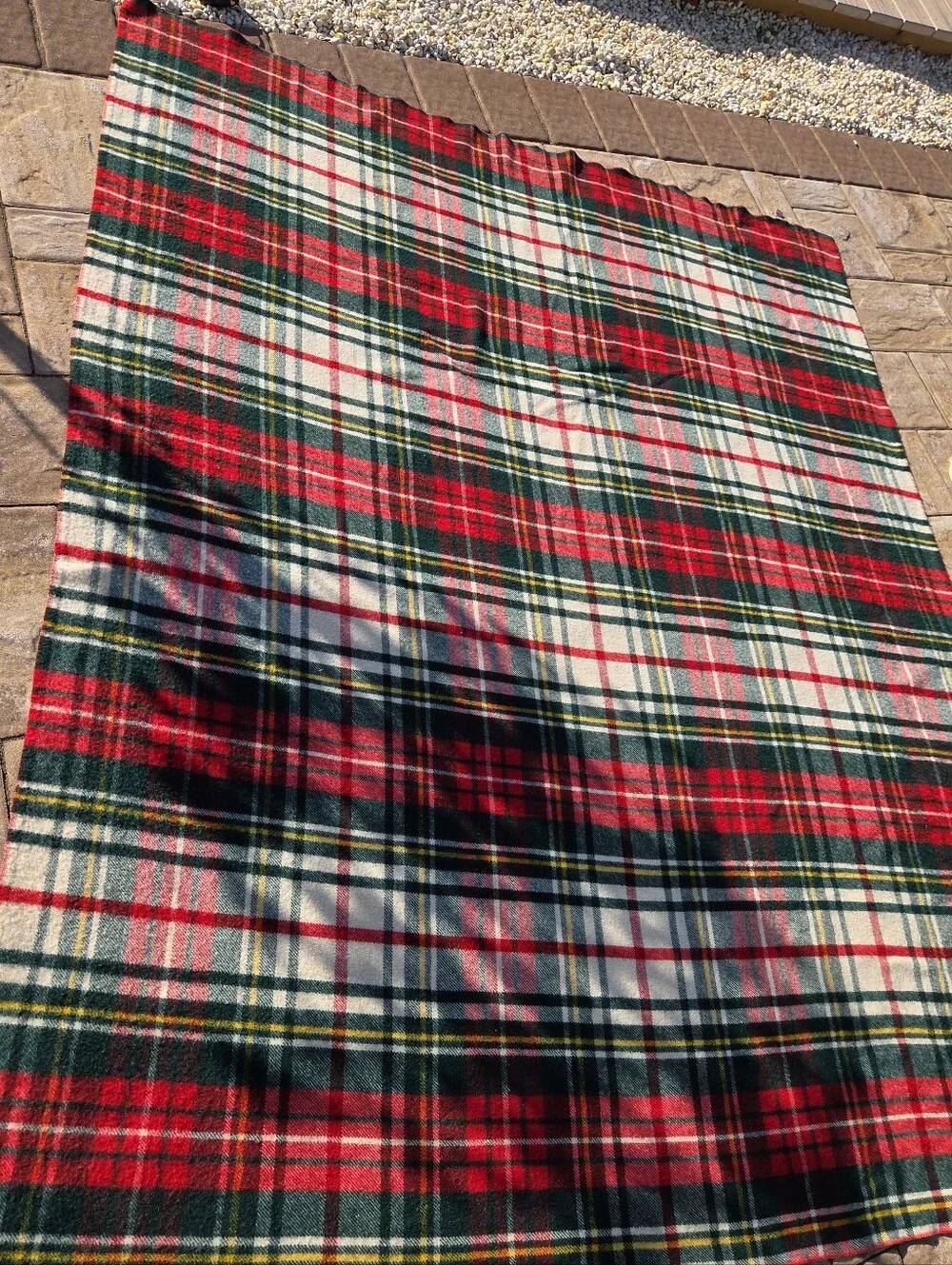 Vintage L.L. Bean Wool Tartan Plaid Blanket Red Green Cabin Cottage